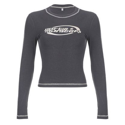 Damen Langarm Crop- Moderner Schriftzug Lässig