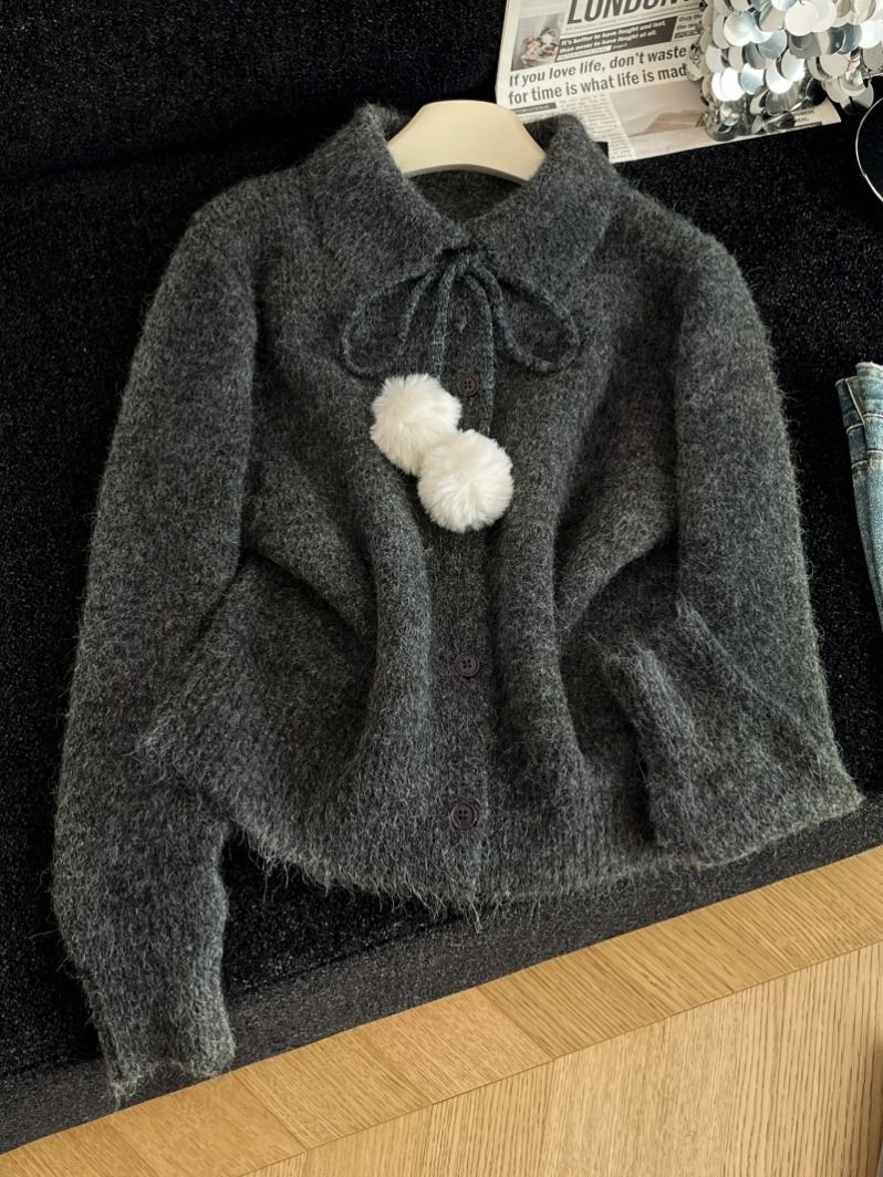 Damen Strickjacke Großkragen Verspielt Eveloria
