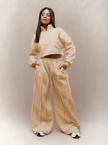 Damen Cropped Sweatshirt Set mit Jogginghose Baumwolle
