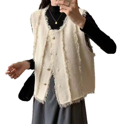 Damen Strickweste Stufenlos Elegant Knöpfe