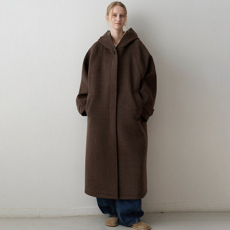 Damen Wollmantel Oversized mit Kapuze und Taschen Eveloria