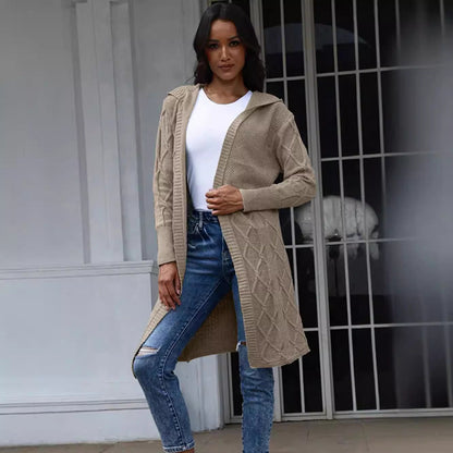 Damen Strickjacke mit Kapuze Zopfmuster Eveloria