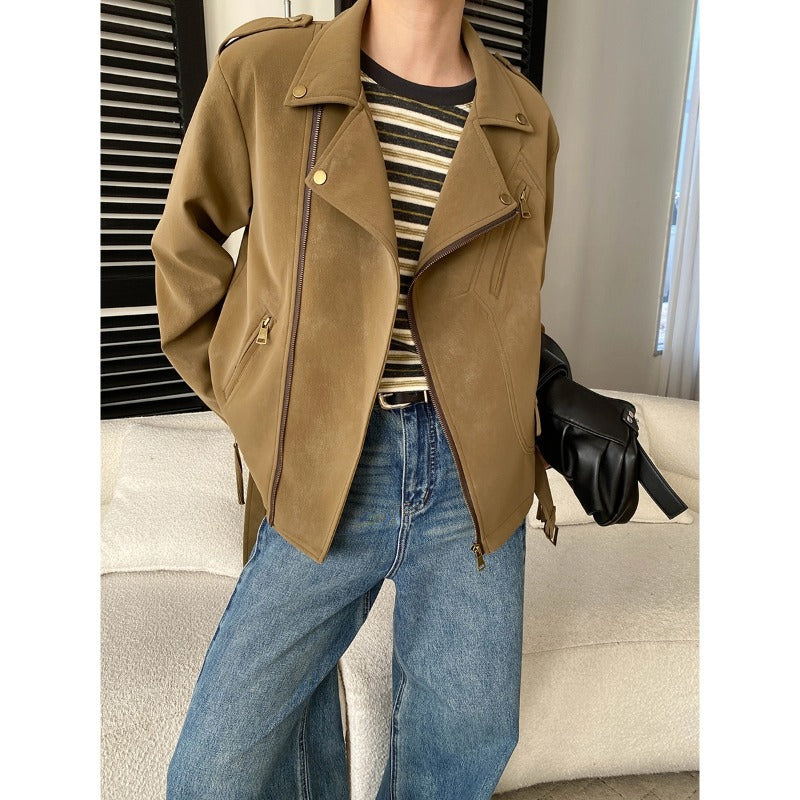 Damen Bikerjacke Kunstleder Asymmetrisch Eveloria