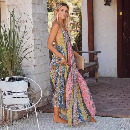 Damen Maxikleid Multi-Muster Verstellbare Träger Eveloria