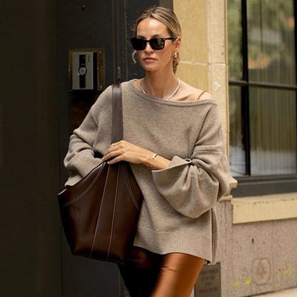 Damen Strickpullover Lässig Weite Passform Eveloria