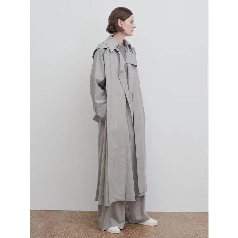 Damen Oversize Trenchcoat Lang Eveloria Breiter Kragen - Eveloria