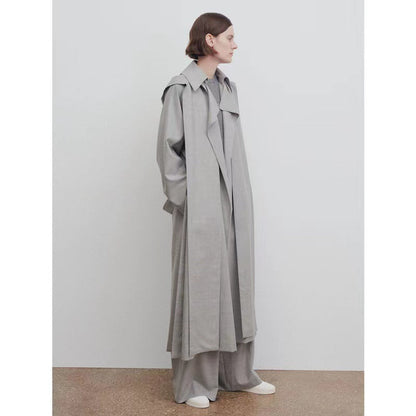 Damen Oversize Trenchcoat Lang Eveloria Breiter Kragen - Eveloria