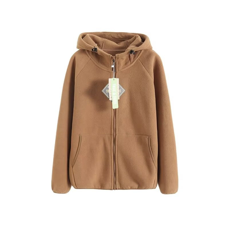 Damen Fleecejacke Mit Kapuze Warm Beige Eveloria