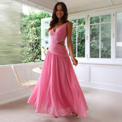 Damen Maxikleid Cut-Out-Details Fließender Rock