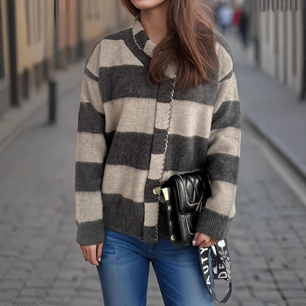 Damen Strickpullover Lässig Schlaufenakzente Beige - Eveloria