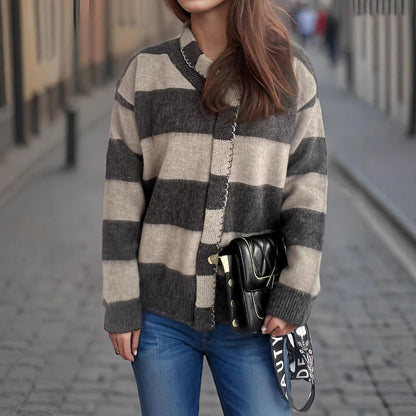 Damen Strickpullover Lässig Schlaufenakzente Beige - Eveloria