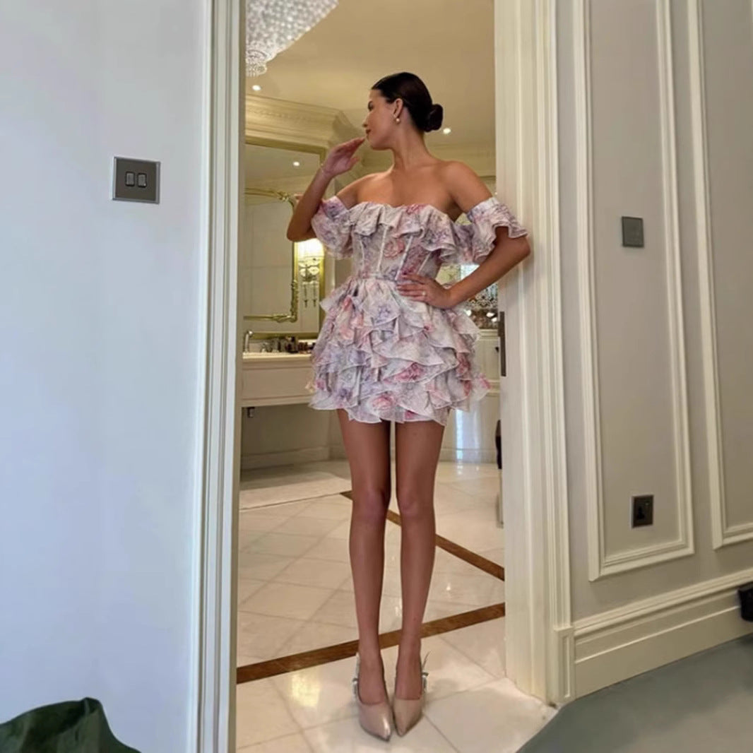 Damen Cocktailkleid Voluminöser Rock Kragen Eveloria