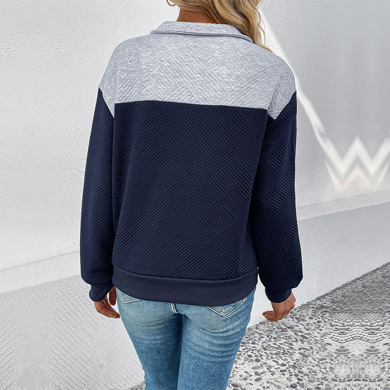 Damen Sweatshirt Strukturiert Knöpfe Grau Eveloria