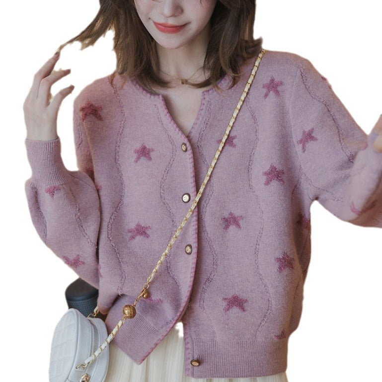 Damen Strickjacke Floralmuster Knopfdetails