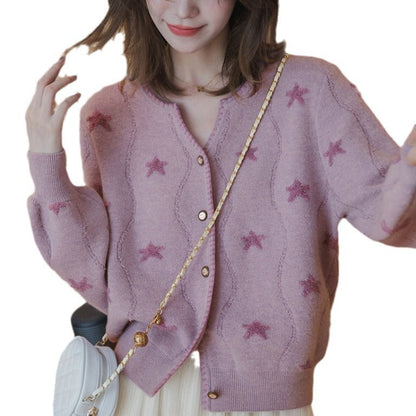 Damen Strickjacke Floralmuster Knopfdetails