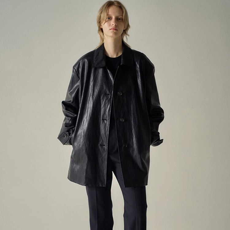 Damen Kunstlederjacke Übergroßer Schnitt Eveloria