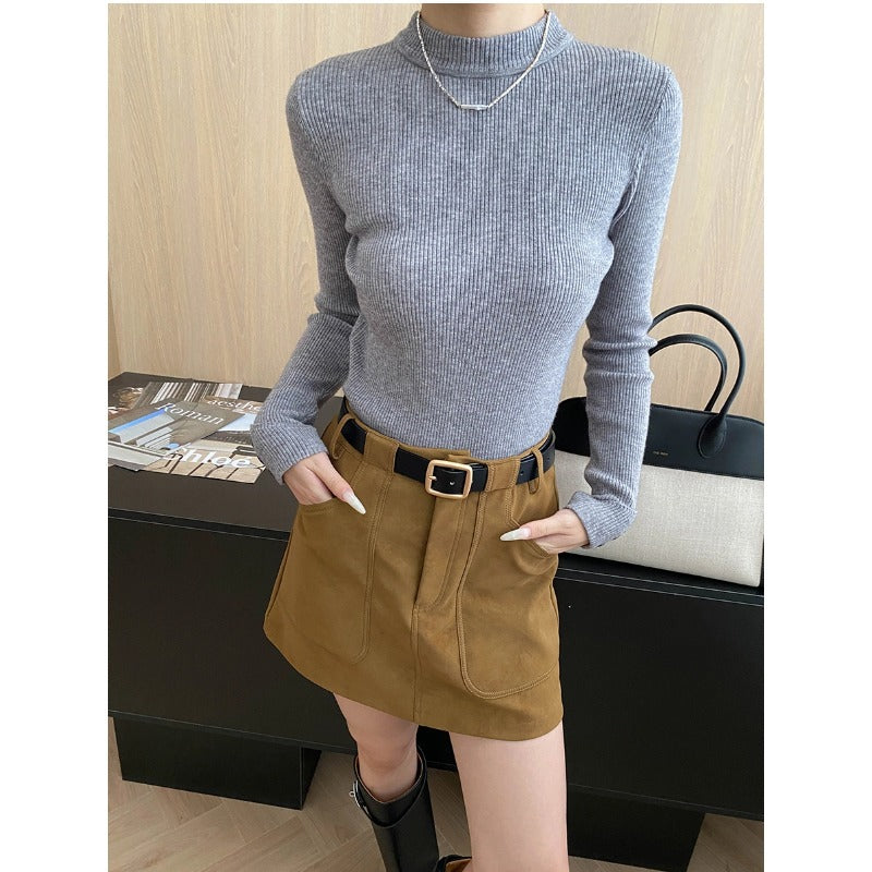 Damen Langarmshirt Feiner Rippstrick Figurbetont