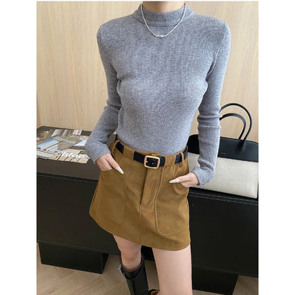 Damen Langarmshirt Feiner Rippstrick Figurbetont