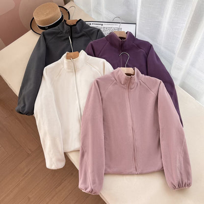 Damen Fleecejacke Hochkragen Eingrifftaschen Kuschelig