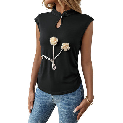 Damen Oberteil mit Blumenmuster und V-Ausschnitt