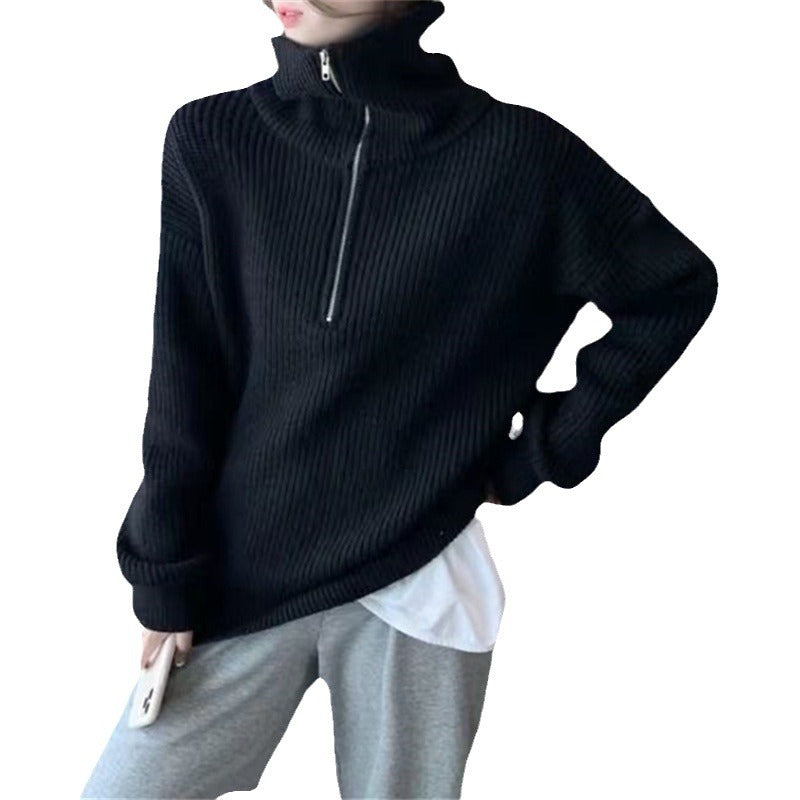 Damen Strickpullover Halb-Reißverschluss Hochkragen Eveloria