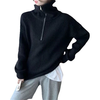 Damen Strickpullover Halb-Reißverschluss Hochkragen Eveloria