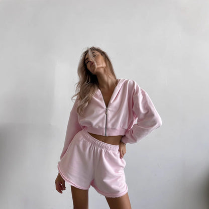 Damen Cropped Hoodie Kurze Shorts Lässig