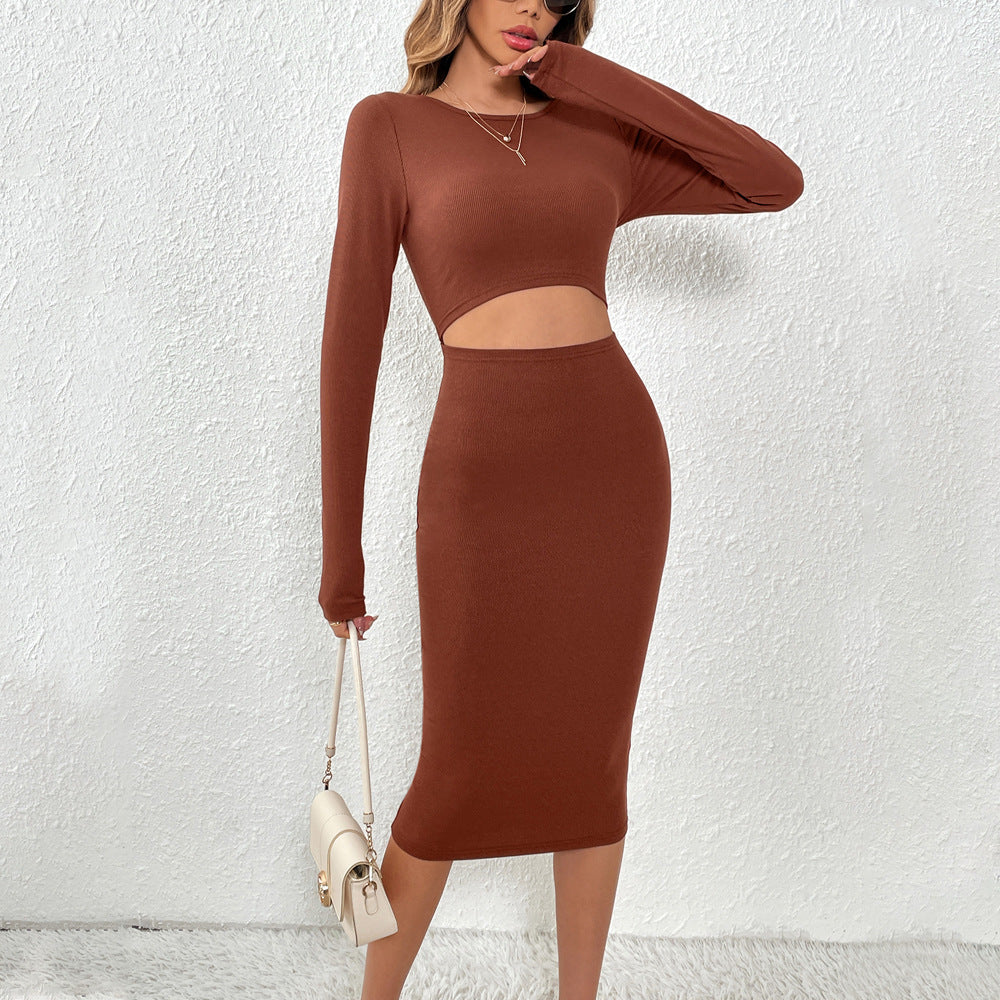 Damen Midi-Kleid Figurbetont Cut-Out-Details Länge Mit Ärmeln