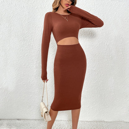 Damen Midi-Kleid Figurbetont Cut-Out-Details Länge Mit Ärmeln