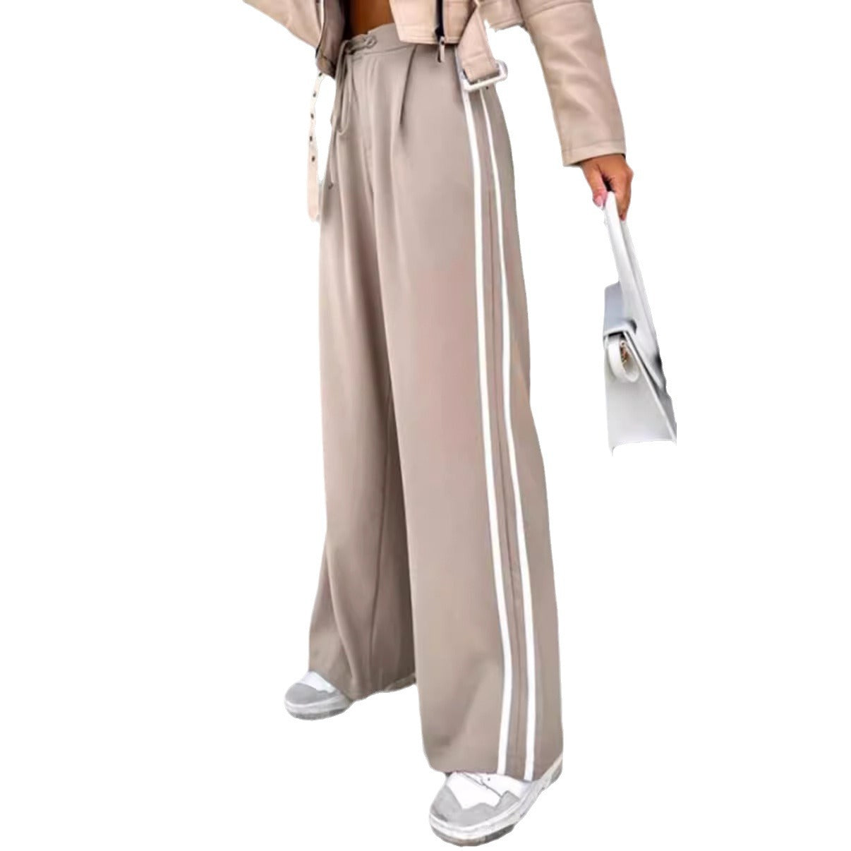 Damen Freizeithose Weite mit Streifen und Bindegürtel