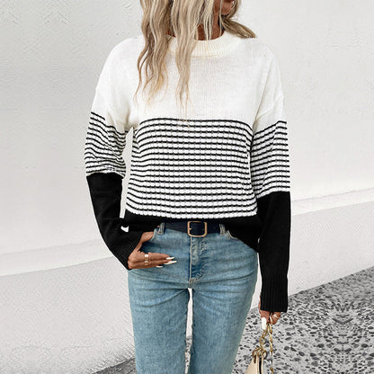 Damen Strickpullover Lässig Gestreift Weit Eveloria - Eveloria