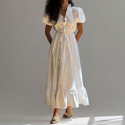Damen Maxikleid Luftig Wickeloptik Rüschensaum Eveloria - Eveloria
