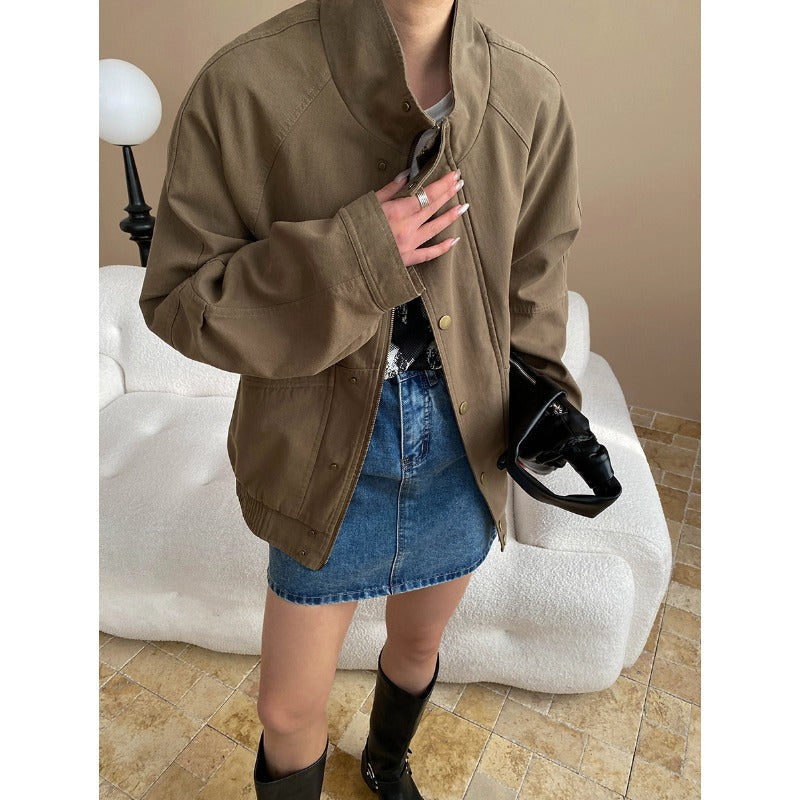 Damen Übergangsjacke Lässig Druckknöpfe Beige - Eveloria