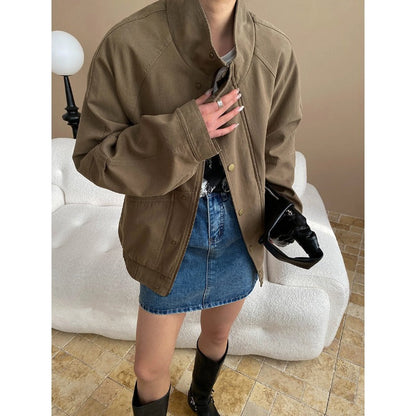 Damen Übergangsjacke Lässig Druckknöpfe Beige - Eveloria