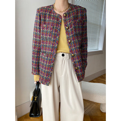 Damen Tweedjacke Klassisch Braun mit Knöpfen