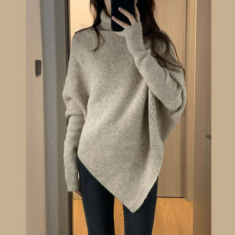 Damen Oversized Strickpullover Asymmetrisch Rippstruktur - Eveloria