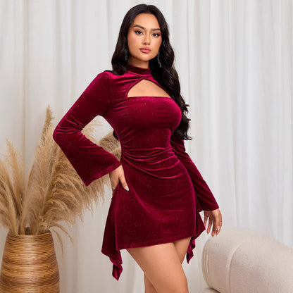 Eveloria Damen Minikleid Samt Cut-Out Längsärmel