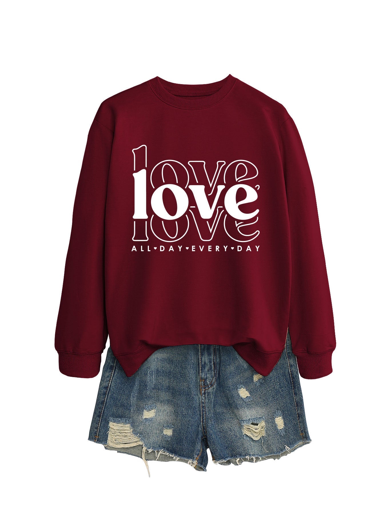 Damen Sweatshirt Voluminöse Ärmel Love-Print Grau Eveloria