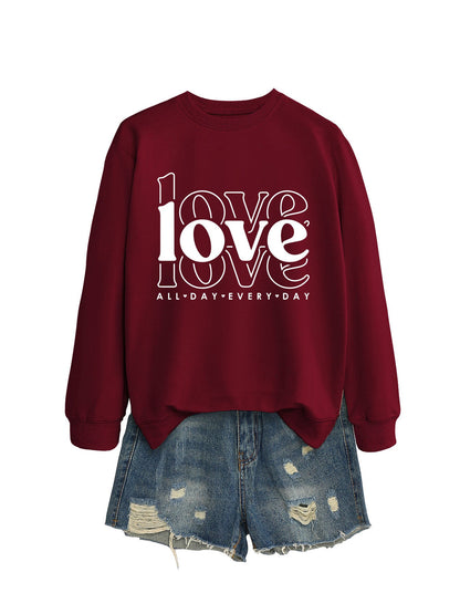 Damen Sweatshirt Voluminöse Ärmel Love-Print Grau Eveloria