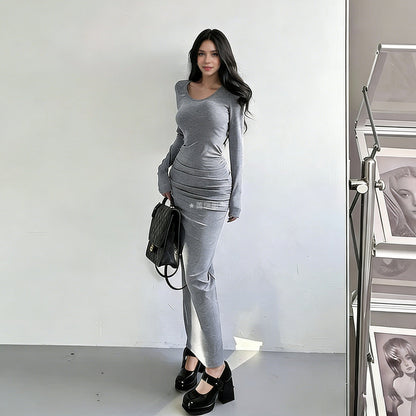 Damen Langarmkleid Eveloria Elegant Figurbetont