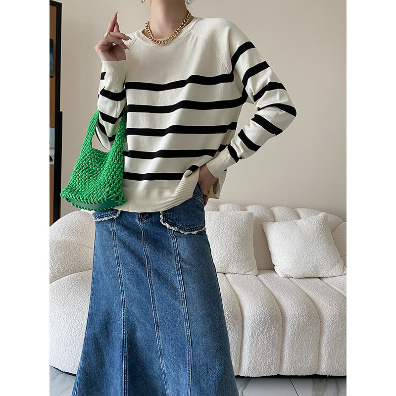 Damen Pullover Gestreift Lässig Elegant