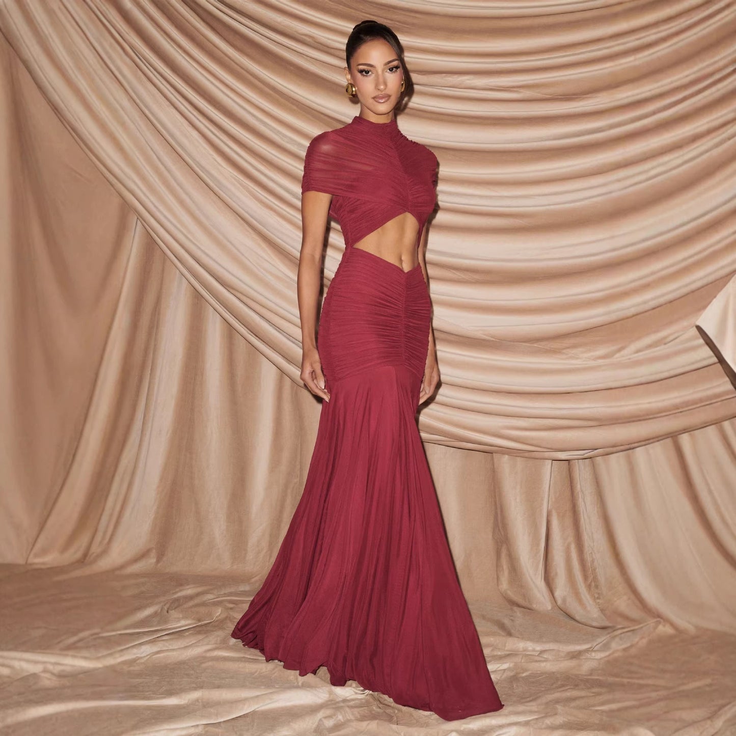 Damen Abendkleid Cut-Out-Design gefalteter Stoff Eveloria