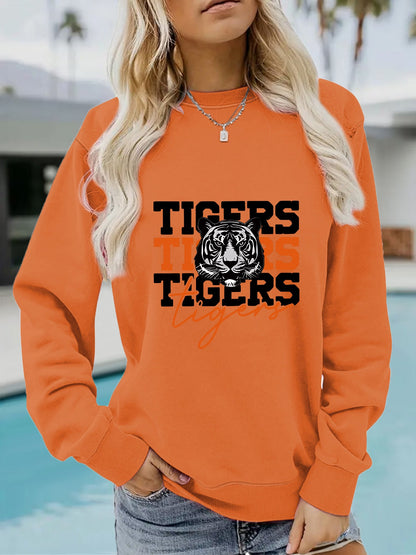 Damen Sweatshirt Tiger-Design Lässig Grau Eveloria