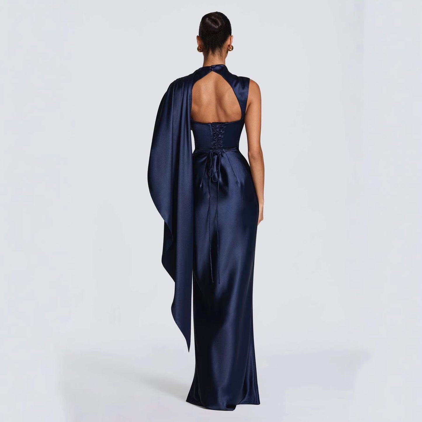Damen Maxikleid Asymmetrisch Satin Elegant