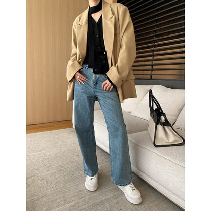Damen High-Waist Jeans Weites Bein Klassisch Eveloria
