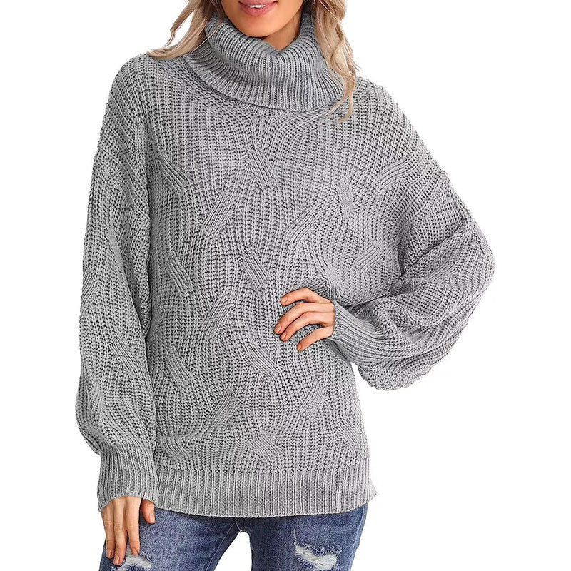 Damen Strickpullover Hochkragen Strukturmaschen Optik