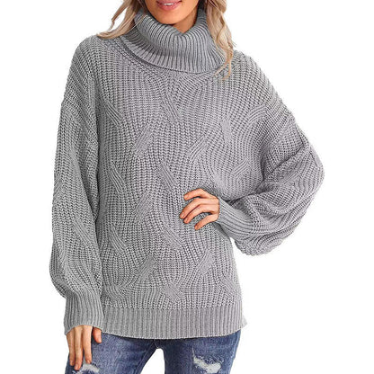 Damen Strickpullover Hochkragen Strukturmaschen Optik
