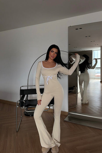 Damen Jumpsuit Eleganter V-Ausschnitt Tailliert Eveloria