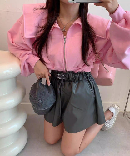 Damen Cropped Sweatjacke Großzügiger Kragen