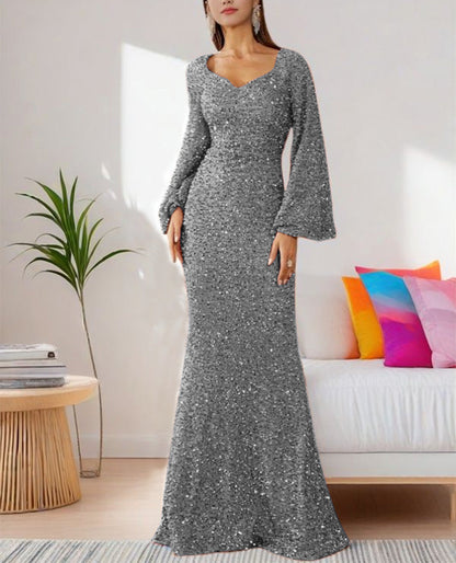Damen Abendkleid Glitzerrock Voluminöse Ärmel Eveloria